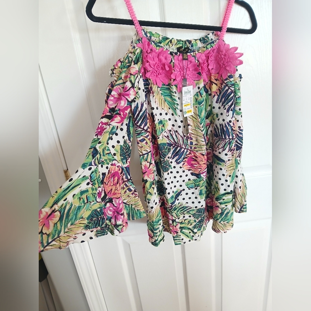 NWT Melissa Paige Tropical Off Shoulder Top Cruise Resortwear Vacation Beach